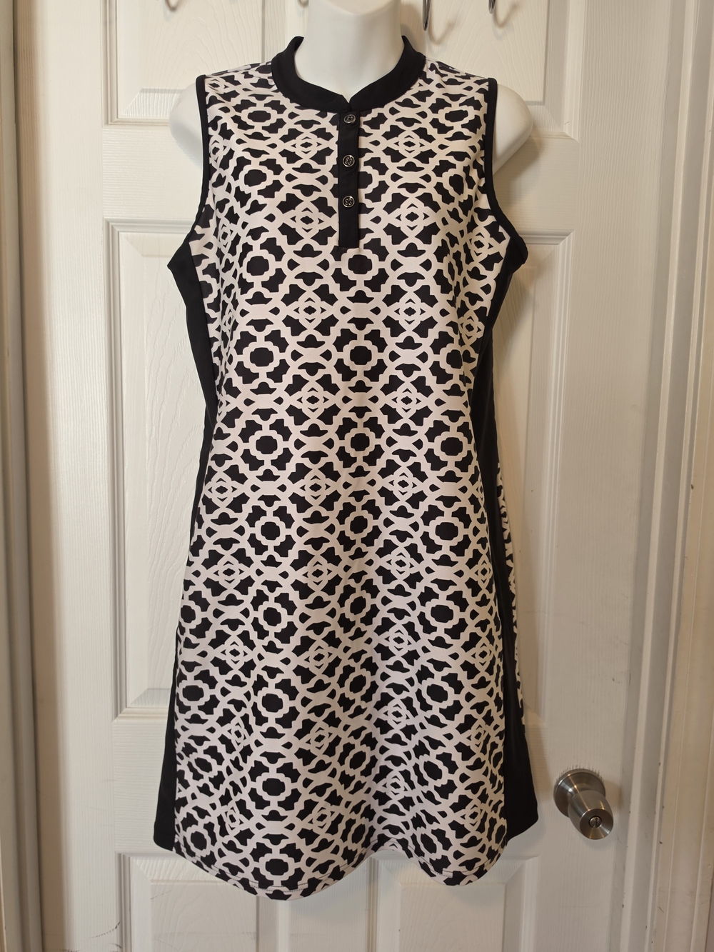 Tribal Black & White Geometric Sleeveless Shift Dress Size Small